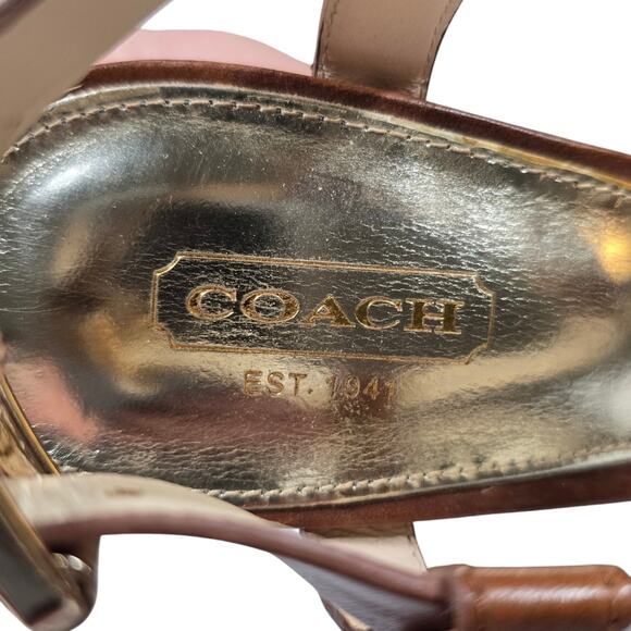 Coach Zany Brown Leather Stacked Platform Espadrille Heels sz 7 - Picture 10 of 14